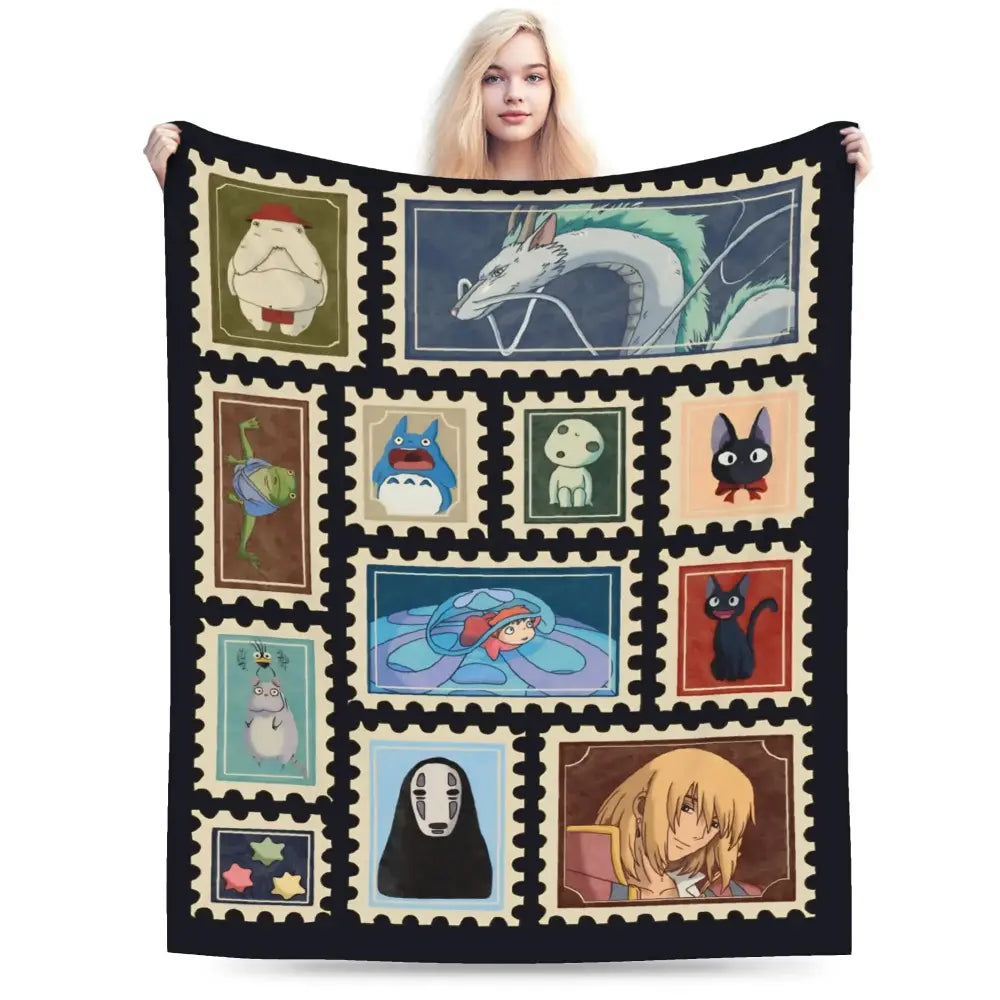 Studio Ghibli Anime Blanket Soft Funny Throw Blanket Cozy Lightweight Plush Portable Cover Blanket For Sofa,Warm Gift For Birthday,Christmas,Multiple Blanket