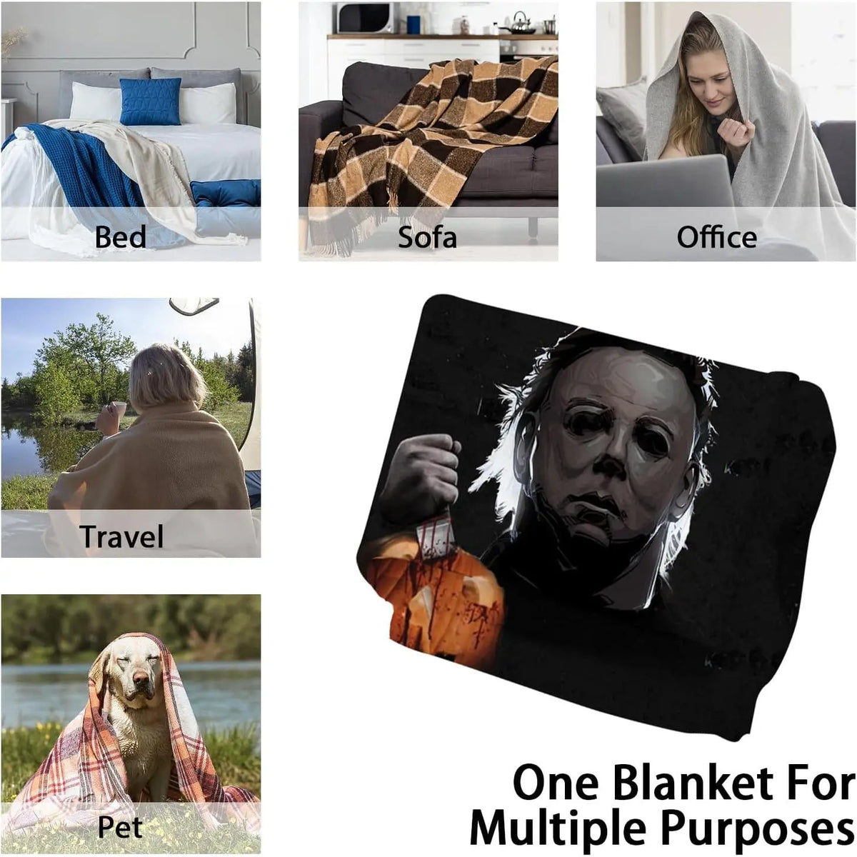 SPXUBZ Blanket Halloween Blanket Horror Movie Blanket Flannel Fleece Throw Blanket for Kids Adults Bedding