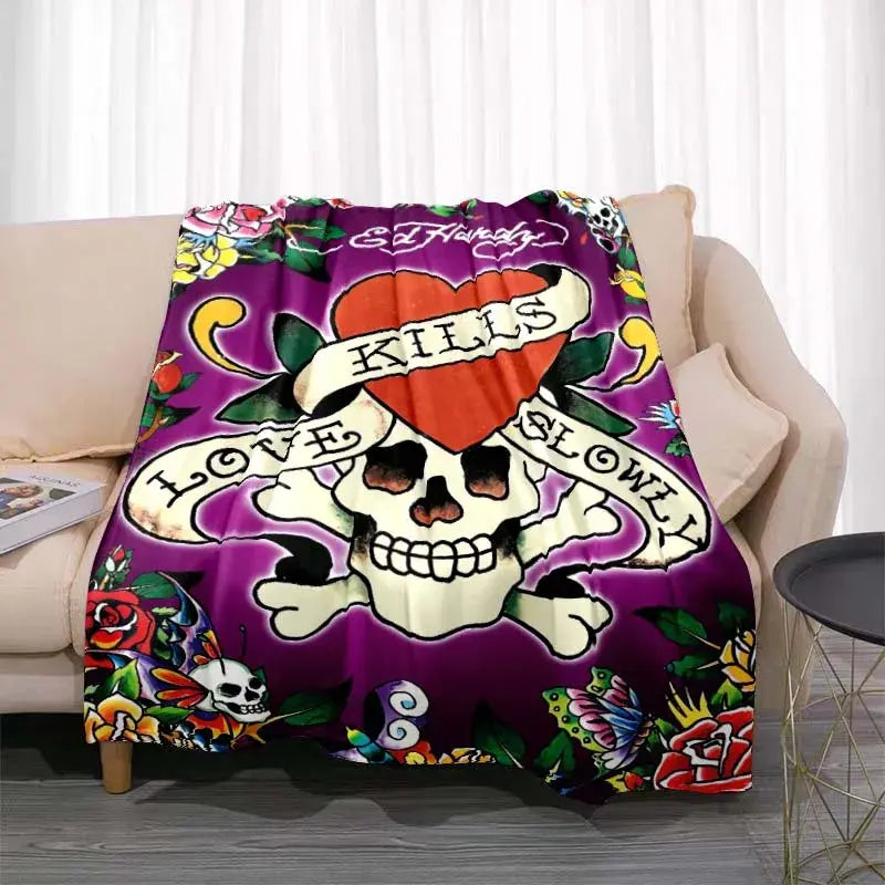 3dED- HARDY Tattoo Tiger Skull Blanket Living Room Bedroom Sofa Soft and Comfortable Warm Blanket Office Leisure Blanket