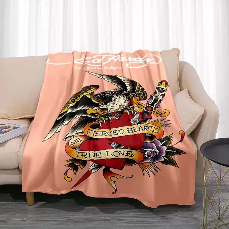 3dED- HARDY Tattoo Tiger Skull Blanket Living Room Bedroom Sofa Soft and Comfortable Warm Blanket Office Leisure Blanket