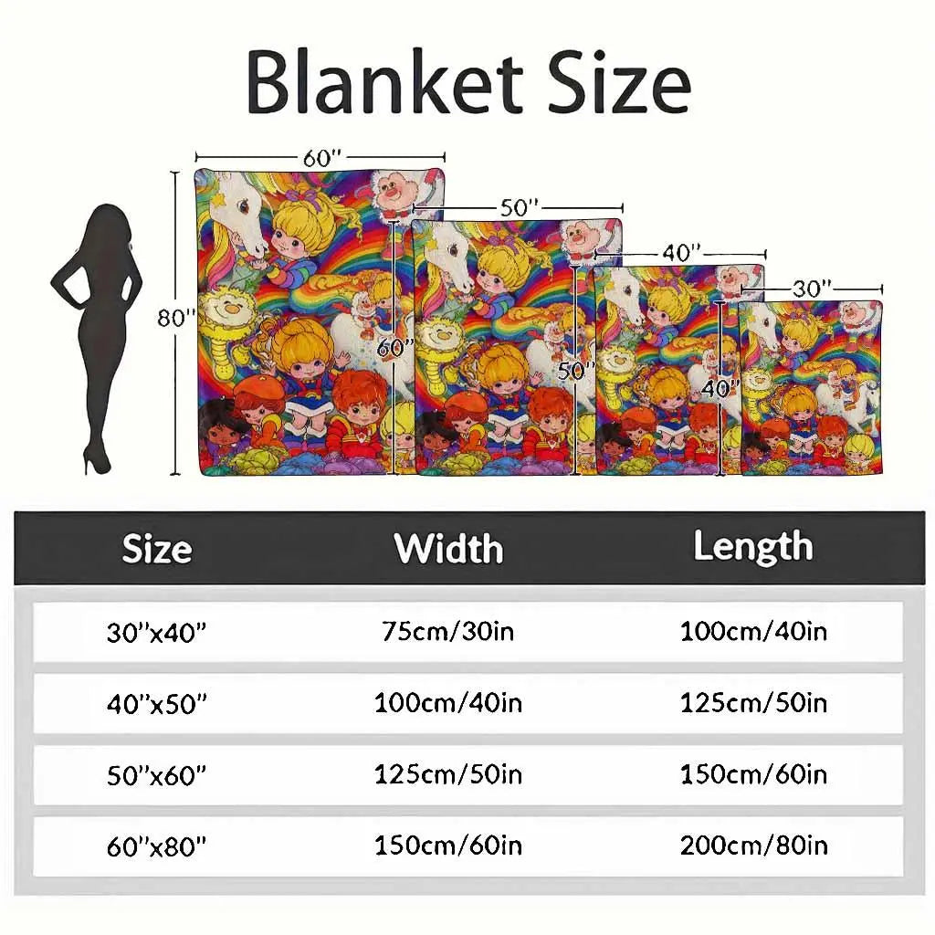 Rainbow Brite Flannel Fleece Throw Blanket 80s Retro Cartoon Starlite Color Kids Magical Horse HD Print Ultra Soft Non Shedding Warm Cozy Sofa Decor Nostalgia Gift