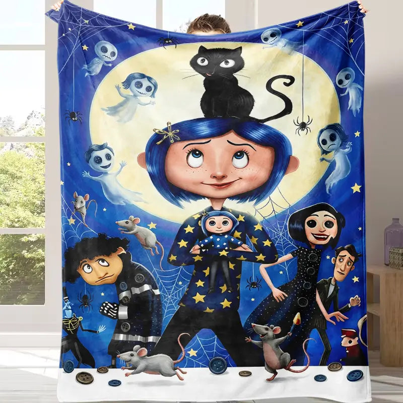 Coraline Cartoon Character Print Flannel Blanket - Soft Warm Bed Throw for Home or Travel Use, Ideal Holiday Christmas Birthday Gift for Teens, Flannel Blankets