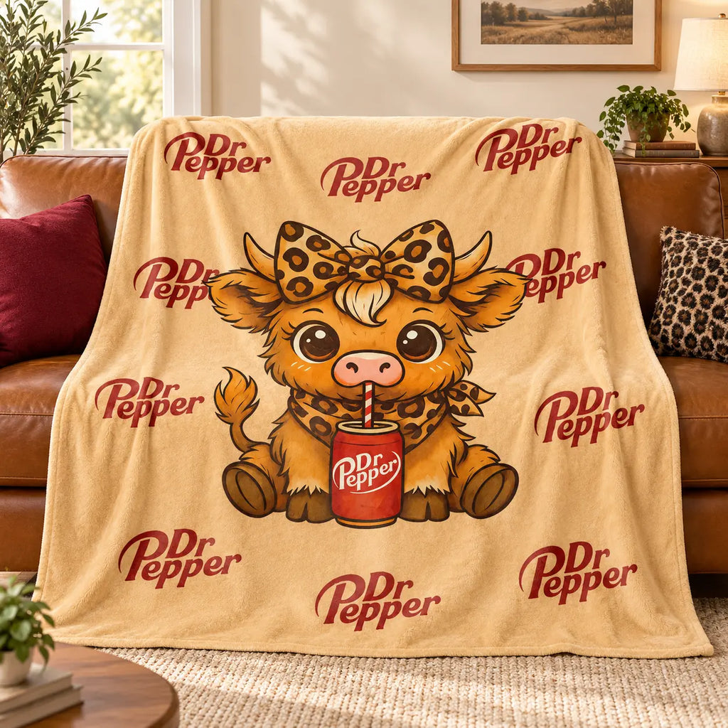 Cartoon Printed Character-Themed Cute Highland Cow Pattern Throw Blanket, 100% Polyester Cute Home Textile, Soft Warm Lightweight Blanket for Home & Office Gifts