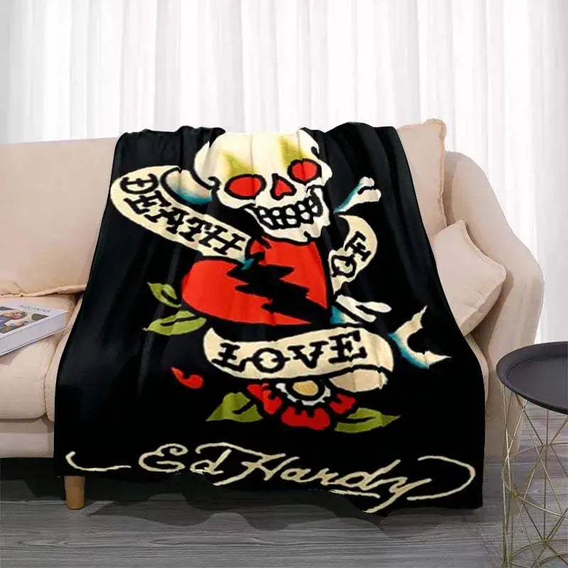 3dED- HARDY Tattoo Tiger Skull Blanket Living Room Bedroom Sofa Soft and Comfortable Warm Blanket Office Leisure Blanket