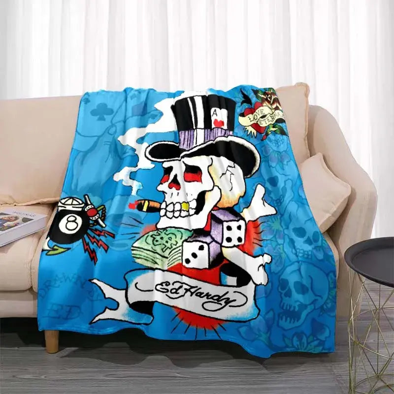 3dED- HARDY Tattoo Tiger Skull Blanket Living Room Bedroom Sofa Soft and Comfortable Warm Blanket Office Leisure Blanket
