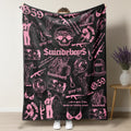 Retro Punk Full Wrap Print Blanket, Premium Soft Fleece Pink Black Horror Skull & Clown Art Blanket Versatile For Sofa Nap Camping And Fan Collectible Present