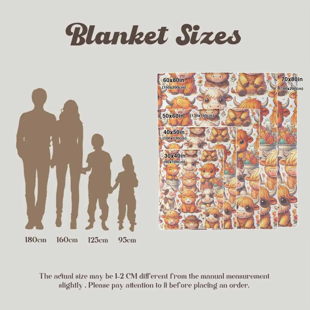Highland Cow Flannel Blanket Cute Cartoon Cattle Print Soft Warm Cozy Lightweight Decorative Throw Perfect for Sofa Bedroom Office Picnic Camping Gift