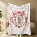 Our Lady of Guadalupe Pink Bow Frame Flannel Blanket - Super Soft Warm Polyester Throw with Colorful Design, Cute Sloth Pattern - Ideal for Bed, Sofa - Unique Gifts for Women, Teens, Moms’ Birthday Gifts, Girly Feminine Items, Mom Birthday Gifts