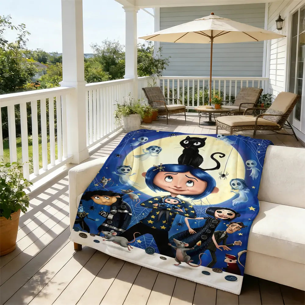 Coraline Cartoon Character Print Flannel Blanket - Soft Warm Bed Throw for Home or Travel Use, Ideal Holiday Christmas Birthday Gift for Teens, Flannel Blankets